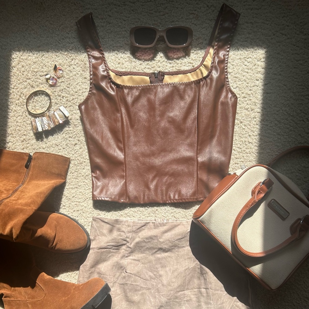 Brown Faux Leather Corset Top